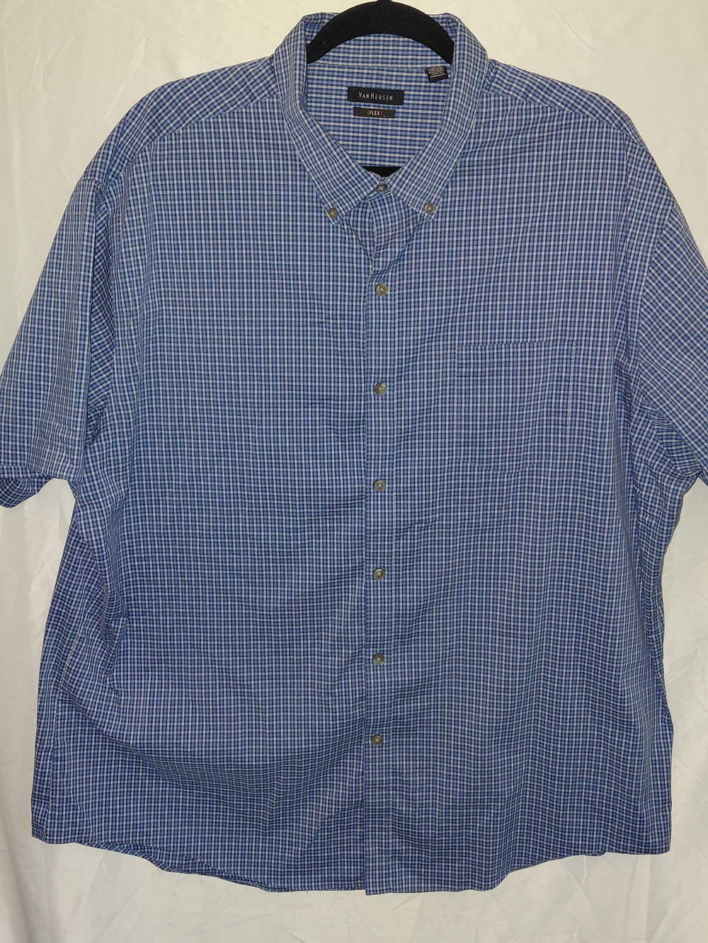 Van Heusen Blue Micro-Check Short Sleeve Button-Down Shirt #2156